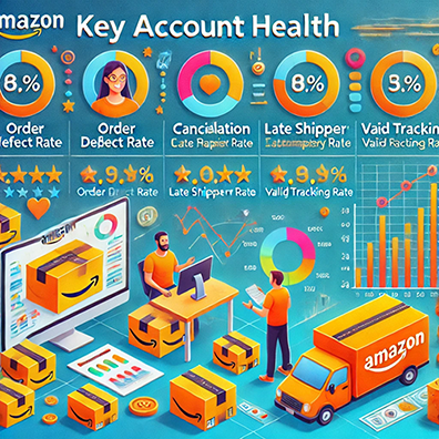 Illustration of Amazon Account Reinstatement Services, showing a professional team working to restore a suspended Amazon seller account, with a focus on quick recovery and efficient service.